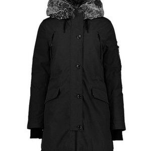 BCBG Black Faux Fur Trimmed Hooded Winter Coat